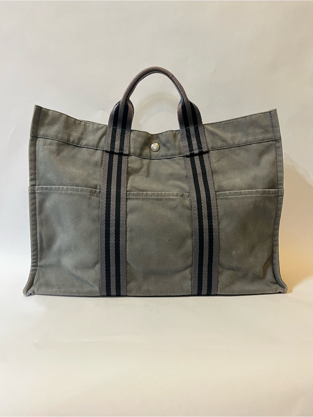 Hermès Fourre Tout GM Grey Canvas Tote Silver Hardware Made in France